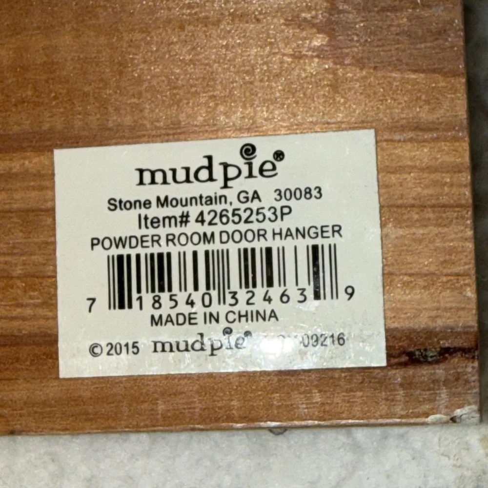 Mud Pie Rustic White Powder Room Sign Farmhouse Chic‎